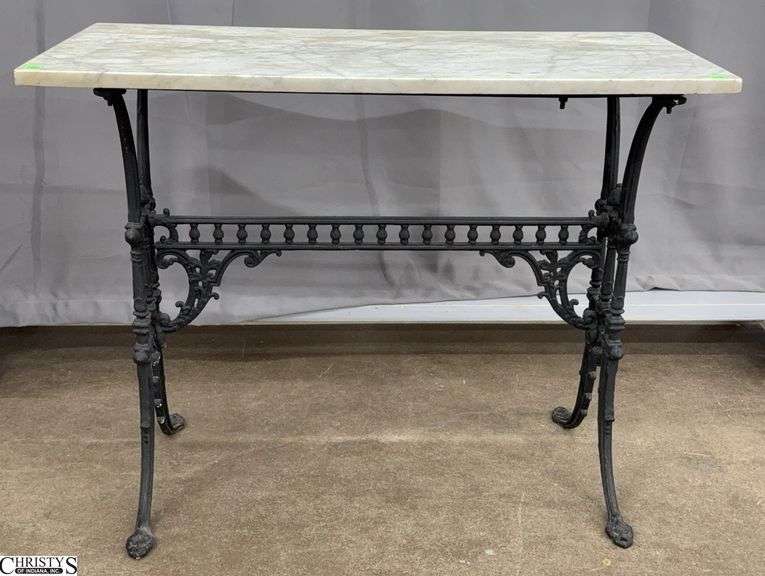Ornate Cast Iron Base Marble Top Table - 36" x 17.5" x 28" image
