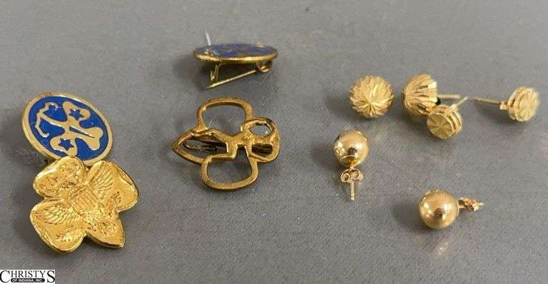 3 Pairs of Earrings Appears to be Marked 14k. Very Hard To Read Posts 4 Pins Are Not Marked image