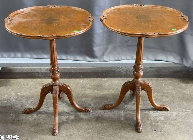 Pair Round Pedestal Side Tables - 20" x 20" x 26" of each image