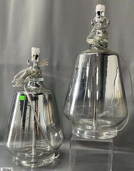 Pair Mirrored Glass Table Decorator Lamps - 19" T of each image
