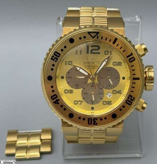 Invicta 25076 Chronograph Gold Tone Stainless Steel Men's 52mm Watch with Extra Link image