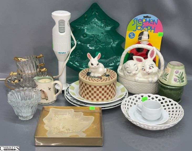 Holiday Dishes, Rabbit Ceramic Basket, Hand Blender, Misc Dishes - 12" of largest image