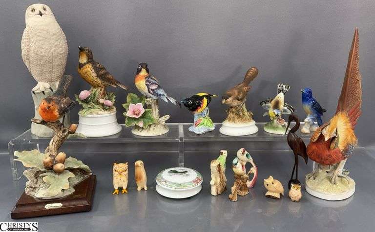Bird Figurines, Pheasant, Blue Birds, Japan, Lefton, Austria, Teak, Trinket Box image
