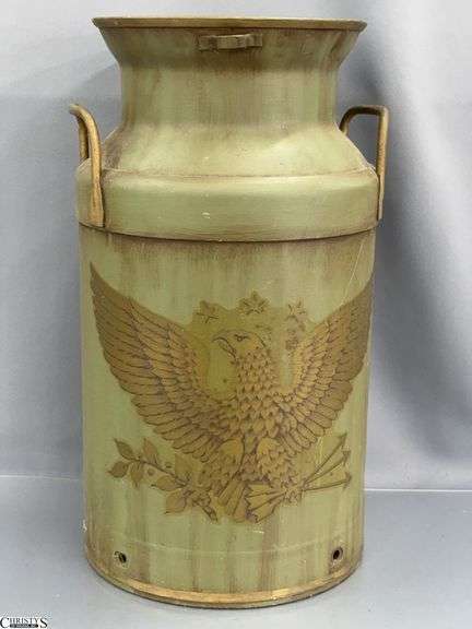 Painted FERTIF INDPLS Milk Can Eagle Design 19" image