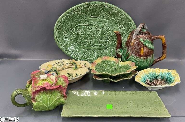 Majolica Pitcher, Divided Dishes, Plates, Platters, Largest 15x11" image