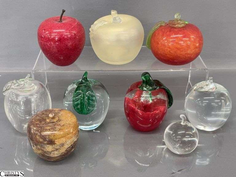 Glass and Mineral Apple Paperweights, Silvestri, And Others Tallest 3.5" image