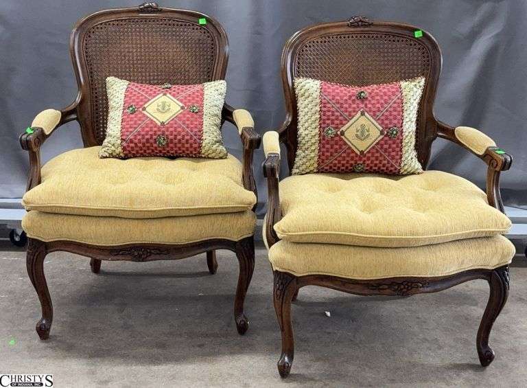 Pair Cane Back French Style Armchairs - 25" x 35" - 18" seat of each image
