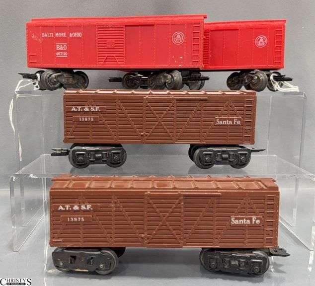 4 Unboxed Box Cars, Santa fe and Baltimore and Ohio image