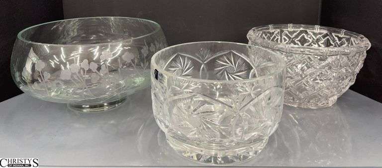 Clear Glass Crystal Bowls, Largest 11x6" Some Chips image