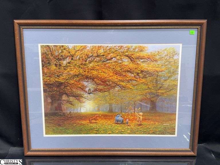 Winnie The Pooh "Autumn Leaves" Framed Art Signed Lower Left by Peter Ellenshaw Approx. 33" X 25" image