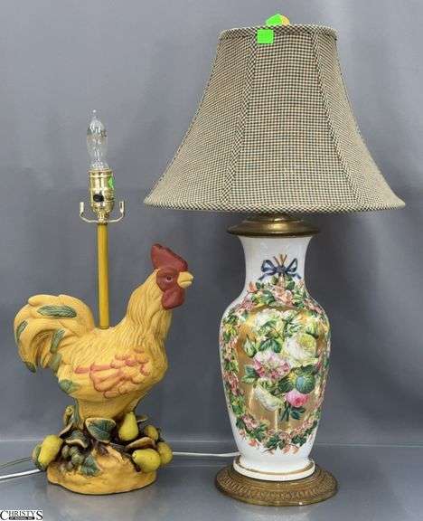 2 Table Lamps, Rooster and Floral Motif Tallest 24" image