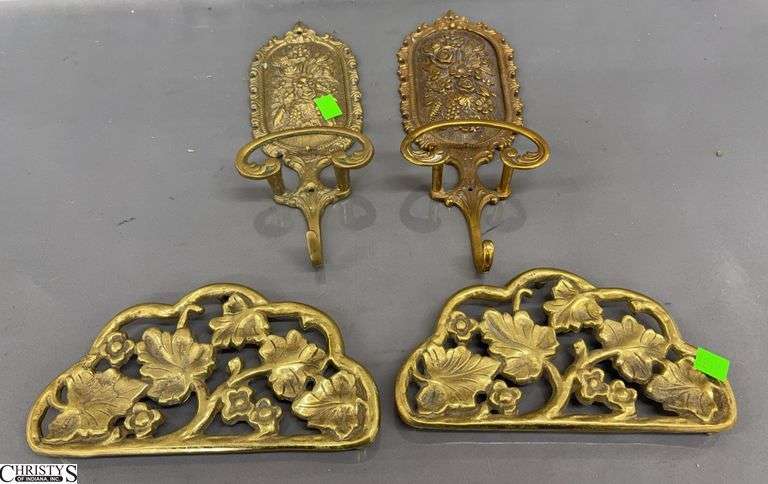 Brass Floral Curtain Holders and Trivets image