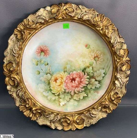Italian Gold Frame with Hand Painted Germany Plate, Overall 16" image