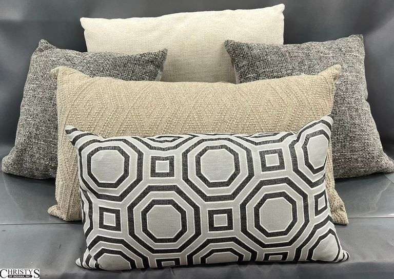 Grey and Off White Accent Pillows, Largest Lumbar 23" Wide image