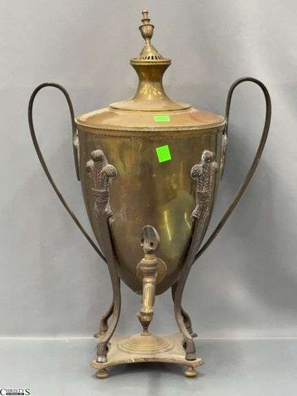 Brass Beverage Dispenser With Damaged On Lid, 22" Tall image