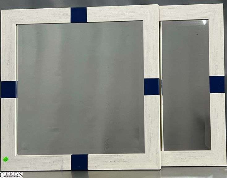 Pair of Nautical Inspired White with Blue Mirrors 26.5x26.5" image