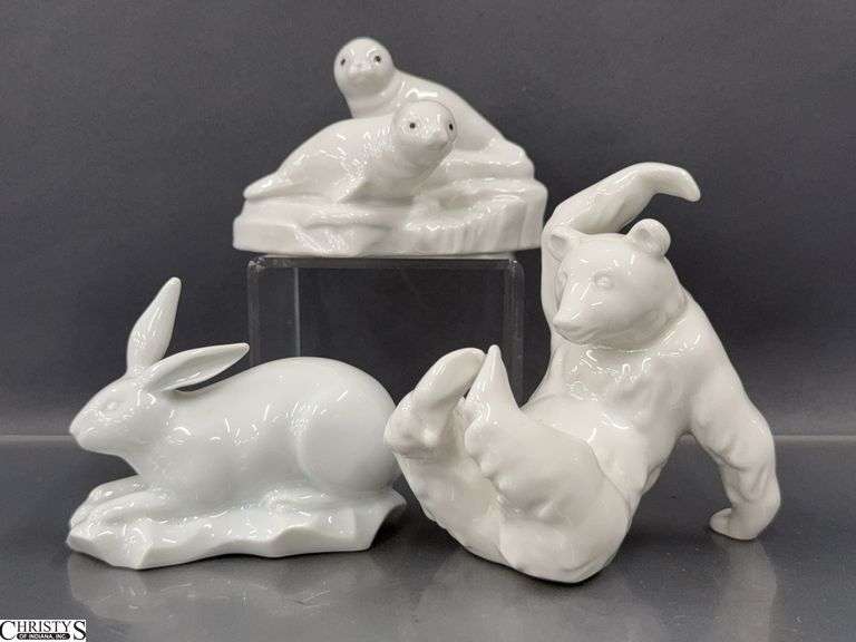 3pcs, White Rabbit Signed Haviland, Seals Marked Germany, Polar Bear Largest See Marking 3.5" image