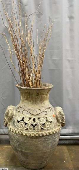 Large Elephant Motif Pottery Floor Vase - 21" x 30" image