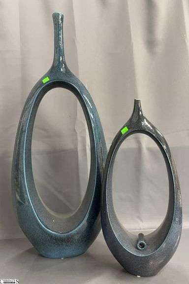 2 Modern Style Vases - 30" of tallest - 1 is damaged image