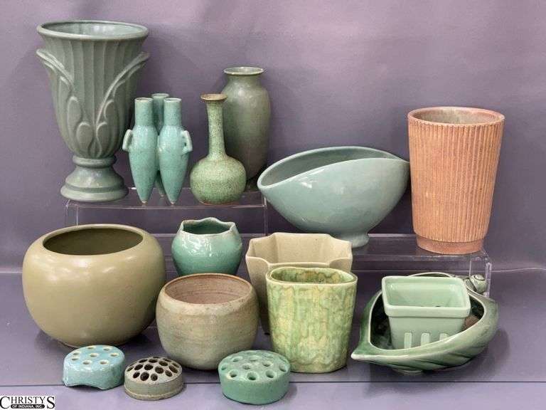 Pottery Vases,  Flower Frogs, Planters, Some Chipping, Largest 9.5" image