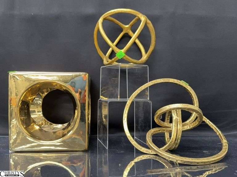 3pcs Gold Tone Tabletop Decor - 8" of largest image