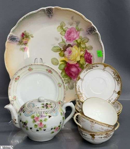 China Charger Plate, Saucers, Teacups, Small Teapot - 12" D of charger image