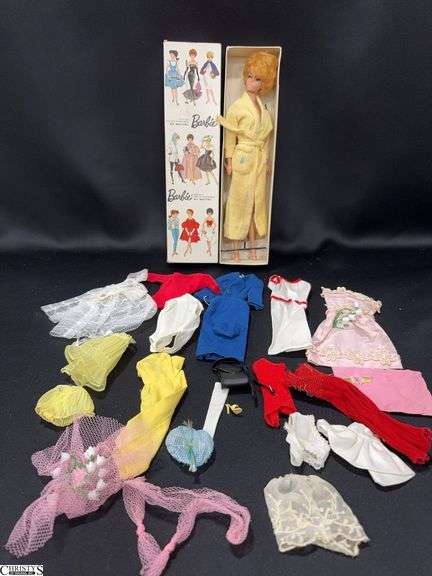 1962 Bubble Cut Barbie by Mattel in Box with Stand and Extra Barbie Clothes image