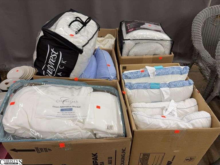Skid of Bedding Items - Mattress Toppers, Pillows, Sheets, Blankets - SKID NOT INCLUDED image