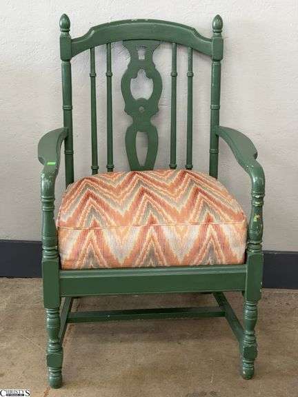 Green Painted Wooden Arm Chair - 24" x 36" - 18" seat image