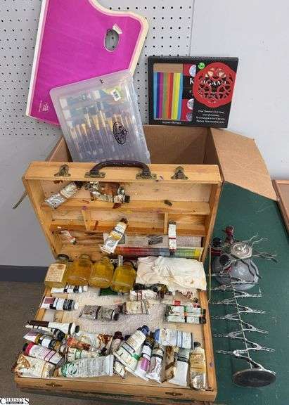 Art Supplies, oils, painting brushes, paper folding, inky dink stamps, markers image