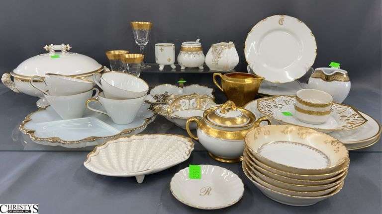 Gold Accent Dishes, Nippon, Germany, Limoges, Some Stems, and Some Chipping image