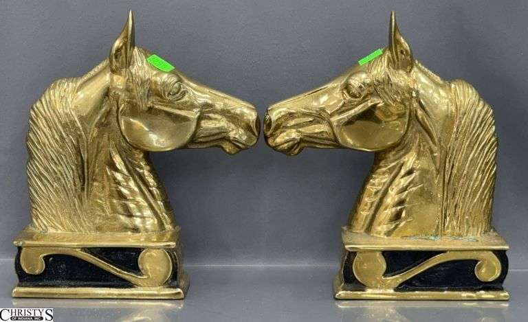 Pair of Brass Virginia Metalcrafters "The Stallion" Horse Head Bookends 9" image