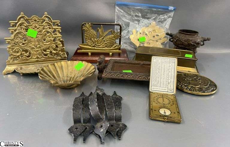 Brass Trivets, Organizers, Sea Horse Soap Dish, Shell Ashtray, Hinged Box image