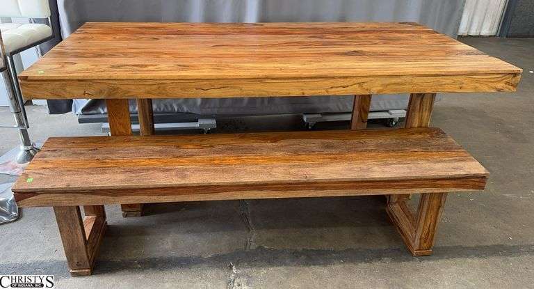 Coaster Brand Natural Wood Look Dining Table and Bench, Table 80"L 40.5" W 30.5" T image