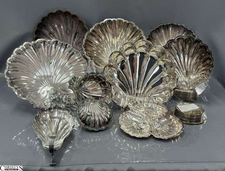Clam Shell Silver Plated Serving Items, Hors-d'oeuvre, Dip Tray, Coasters image