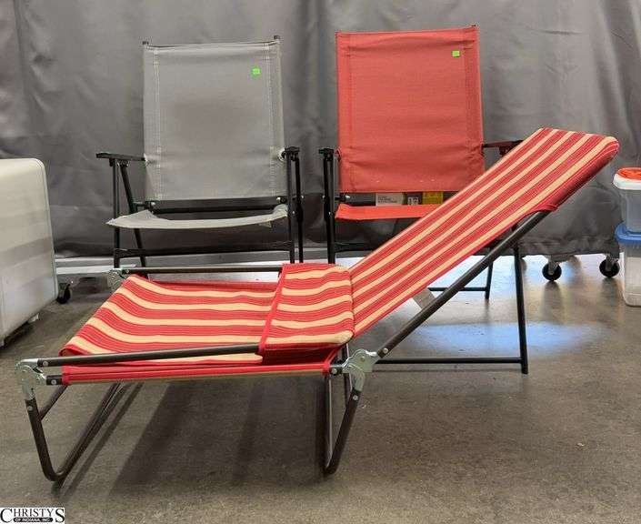 3 Folding Patio Lawn Chairs - 1 shows some damage image