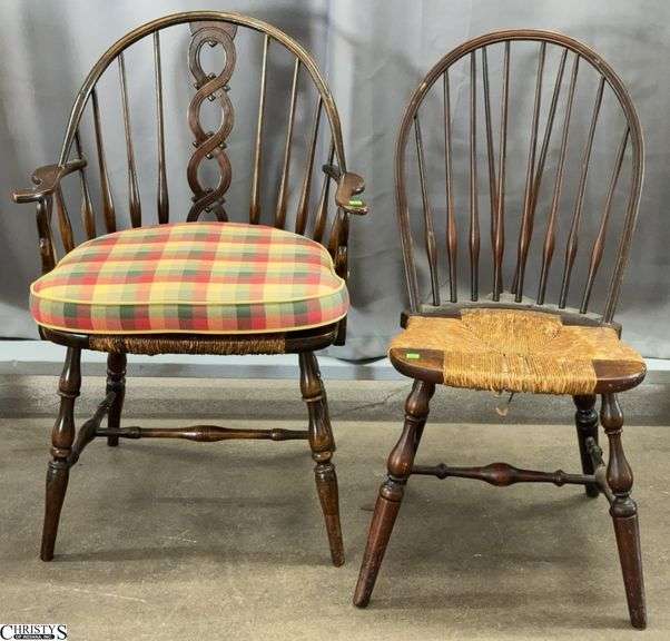 2 Spindle Back Rush Seat Chairs - 24" x 36" - 18" seat of largest image