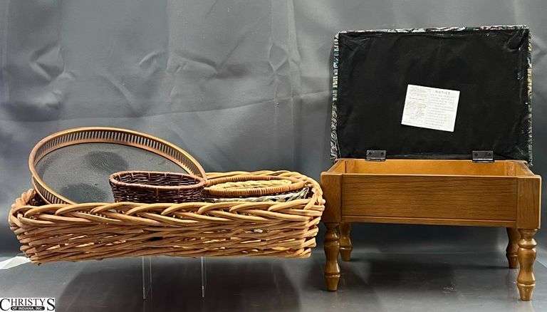 Small Footstool and Assorted Baskets - 14" x 8" of footstool image