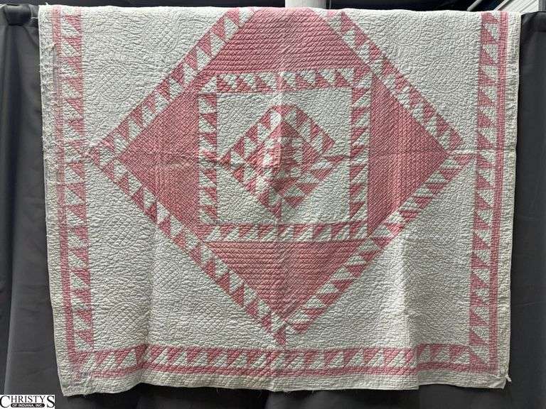 Handmade Red & White Quilt - 71" x 72" approx image