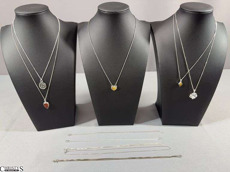 10 Sterling Chains.  5 of the chains have pendants included. image