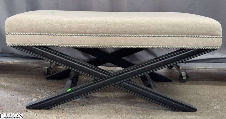 Uttermost Linen Upholstered Bench, Has Some Spots That Need Cleaned 41x17x19" image