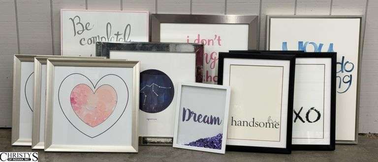 12 Quote/Sign/Heart Frame Prints - 24.5" x 30" of largest - may have some wear/chipping to frames image