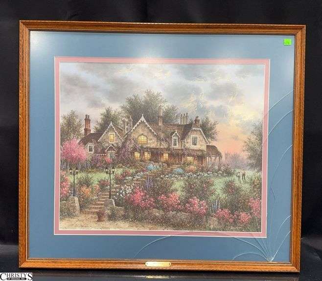 "Bear Cottage" by D. Lewan 17/500 Pencil Signed Lower Left Approx. 32 1/2" X 28 1/2"  Framed Under Glass (the glass is broken) image