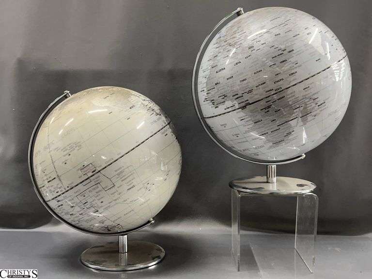 2 Decorative Tabletop Globes - 14" T of each - some toning image
