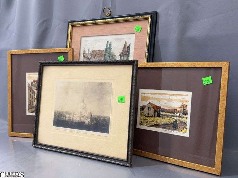 4 Pcs Signed Watercolor and Prints, Largest 14x10.5" image