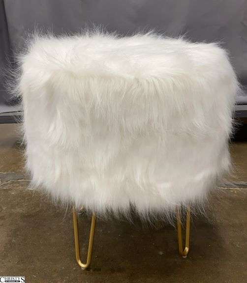 Faux Fur and Gold Leg Vanity Stool or Ottoman 20x20" Tall image