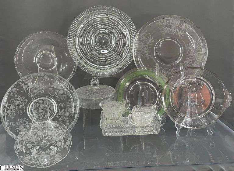 Clear Glass Shallow Bowl, Trays, Covered Bowl, Pressed Glass, Cream and Sugar, Divided Trays Largest 13.5" image
