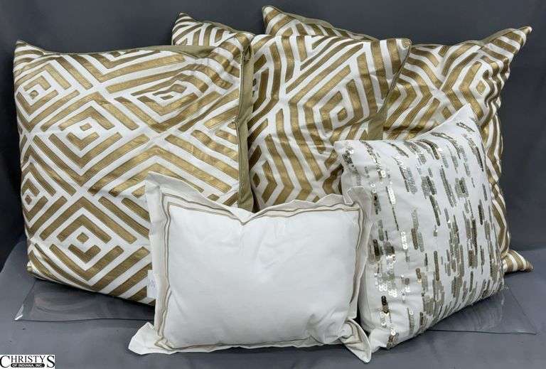 5 Metallic and White Throw Pillows, Largest 24" image