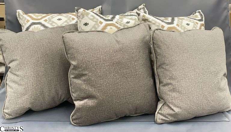 5 Throw Pillows, Grey and Neutrals, Larger Measure 19x19, Smaller Three Zippered image