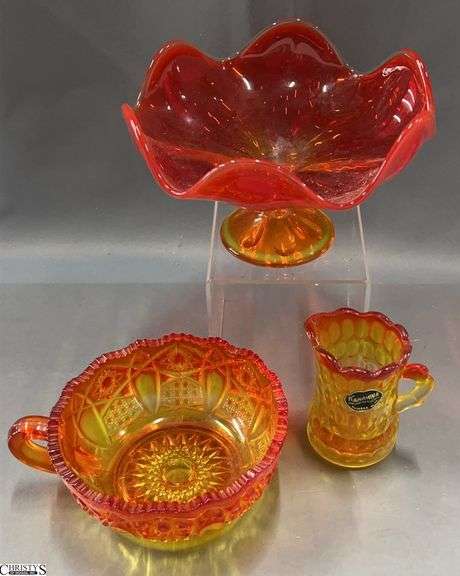 3 pcs Amberina Glass UV Reactive Compote is 4" Tall image